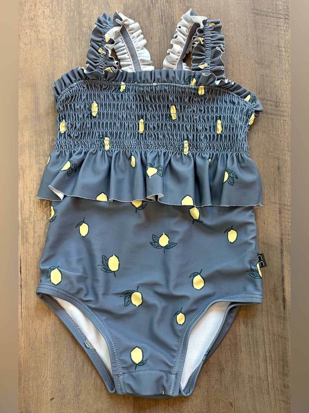 Gerber Modern Moments One Piece Lemon Print Bubble Swimsuit Size 12M